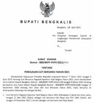 Rabu Cuti Bersama, Bupati Bengkalis Keluarkan SE