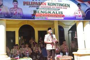 Wabup Santoso Resmi Lepas Kontingen Kwartir Cabang Gerakan Pramuka Bengkalis, Ikuti Jambore Nasional, di Cibubur Jakarta