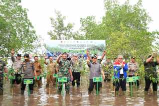 Atasi Abrasi, Dandim 0303 Bengkalis dan Wabup Bagus Tanam Mangrove di Pangkalan Jambi