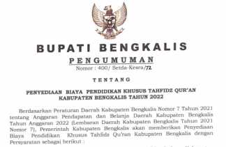 Pemerintah Bengkalis Sediakan Biaya Pendidikan Khusus Tahfidz Qur’an, ini Syaratnya