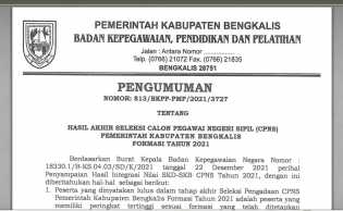 Cek Nama Anda Disini, Pengumuman Hasil Akhir CPNS Bengkalis 2021