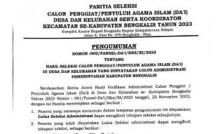 Pengumuman Da'i Lulus Seleksi Administrasi Pemkab Bengkalis, Daftarnya Cek Disini