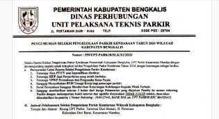 Dishub Bengkalis Umumkan Seleksi Pengelolaan Parkir 2024