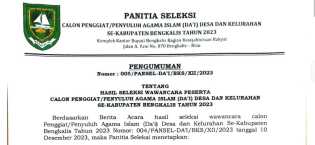 Berikut Peserta Yang Lulus Seleksi Wawancara Calon Dai Desa/Kelurahan Tahun 2023 