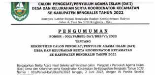 Berikut Pengumuman Hasil Seleksi Administrasi Calon Penyuluhan Agama Desa