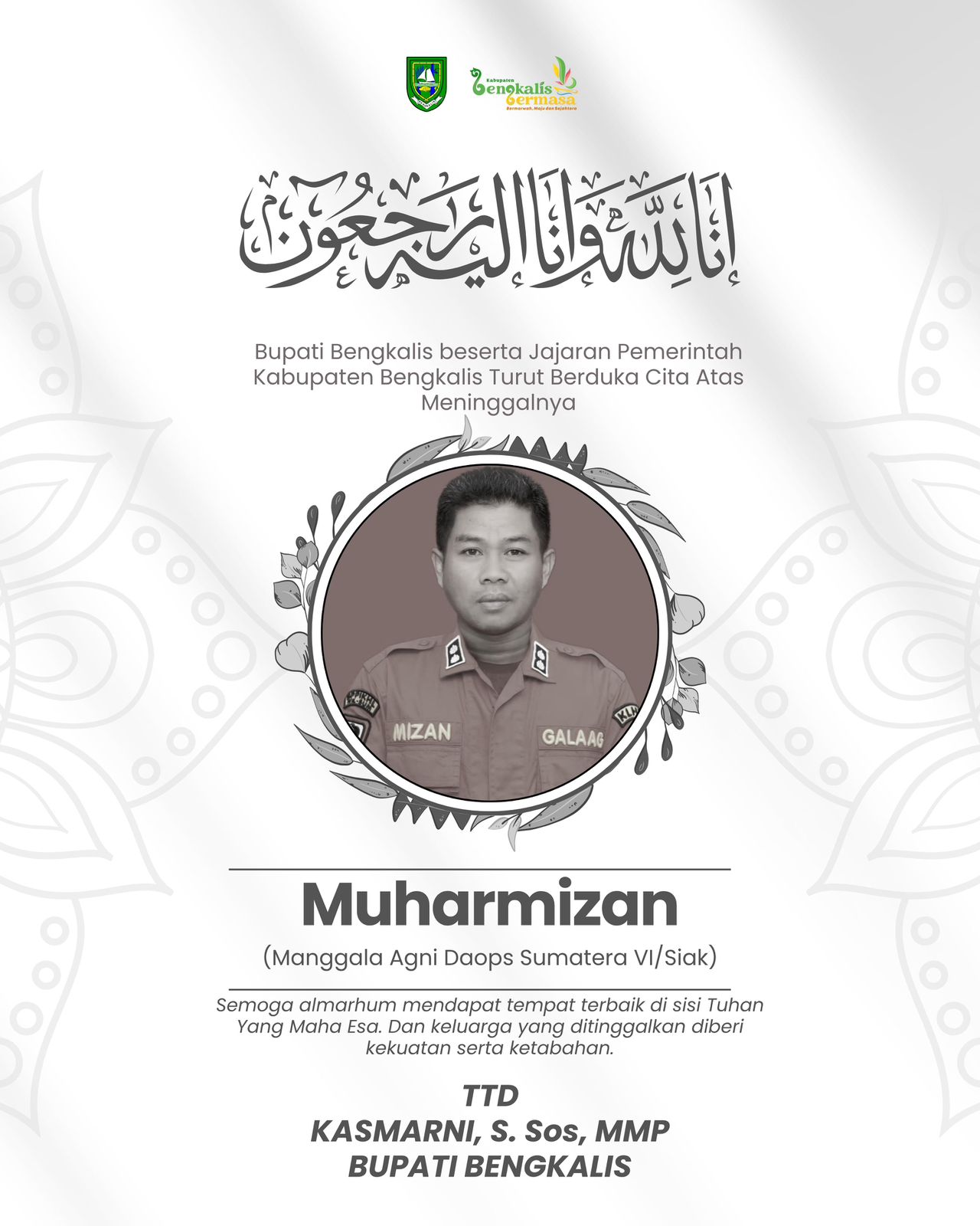 Bupati Bengkalis Sampaikan Duka Mendalam atas Gugurnya Pejuang Karhutla di Medan Tugas