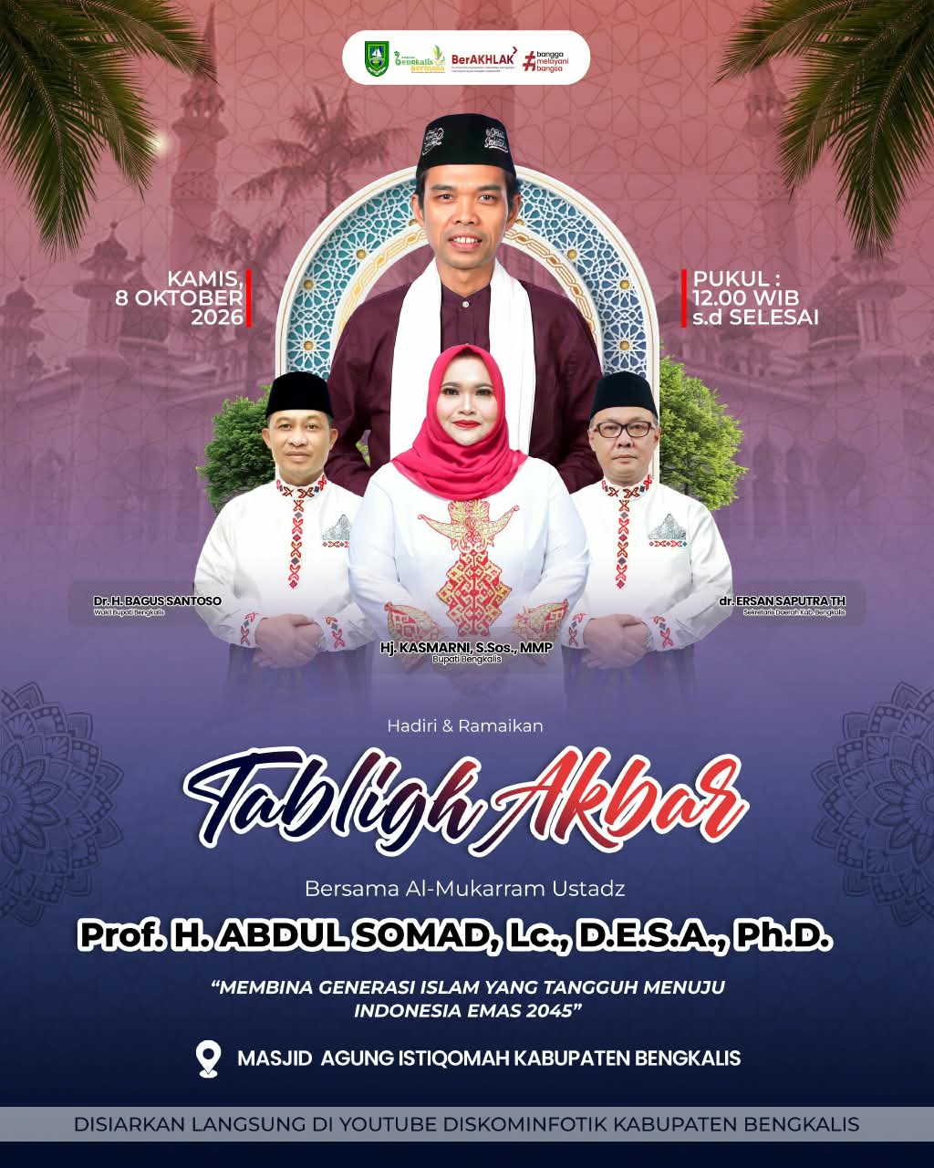 Pemkab Bengkalis Gelar Tabligh Akbar Bersama UAS di Masjid Agung Istiqomah
