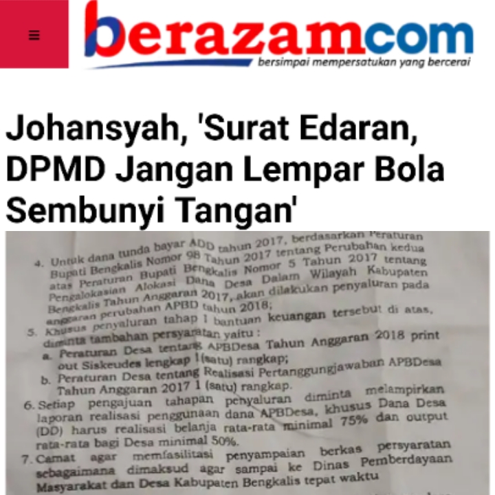 Johansyah Klarifikasi Pemberitaan Berazam.com