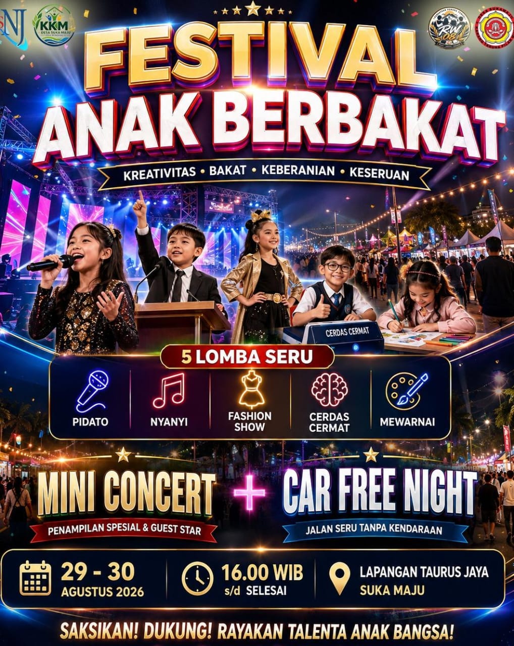 Festival Anak Berbakat Siap Meriahkan Suka Maju, Ada Mini Concert dan Car Free Night