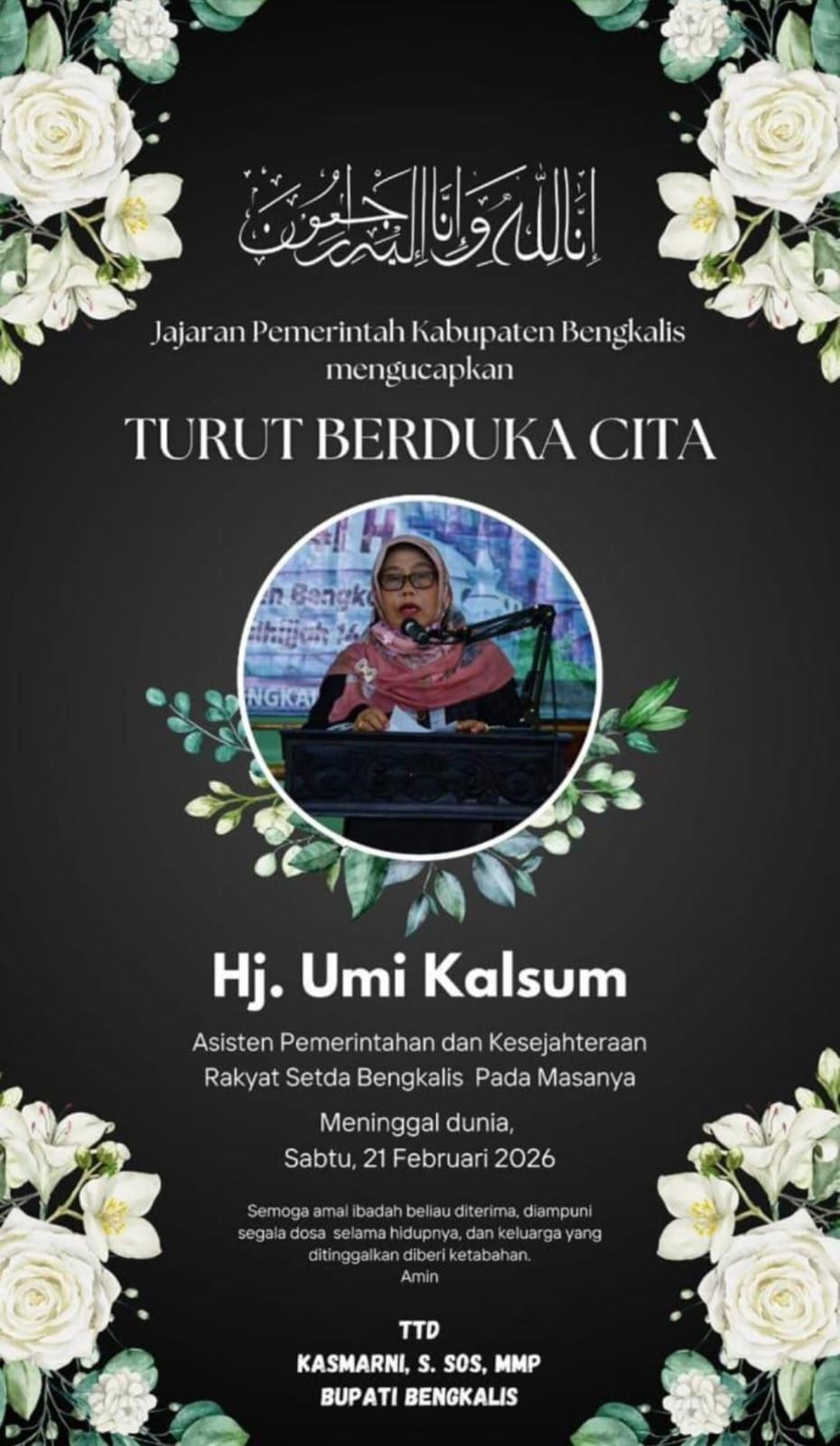 Bupati Bengkalis Sampaikan Duka Cita Atas Wafatnya Hj. Umi Kalsum