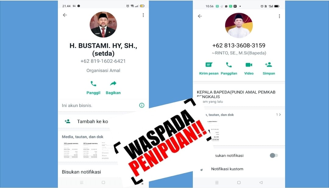 Waspadai, Aksi Penipuan Catut Nama Sekda dan Kepala Bappeda Bengkalis 