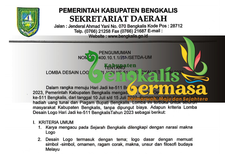 Peringatan Hari Jadi Ke-511, Pemkab Bengkalis Gelar Lomba Desain Logo