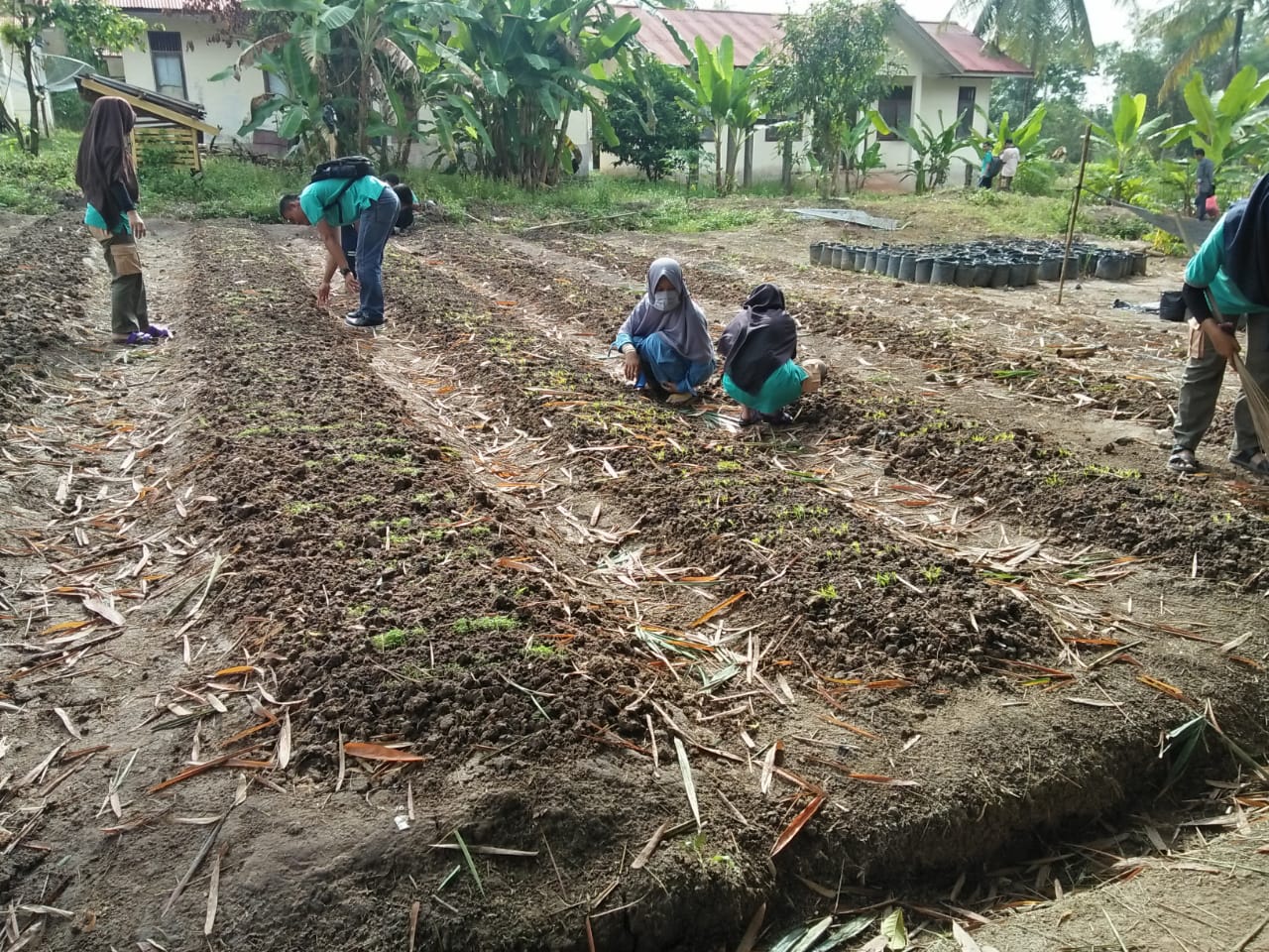 Pelajar SMKN 1 Bantan saat belajar di lapangan