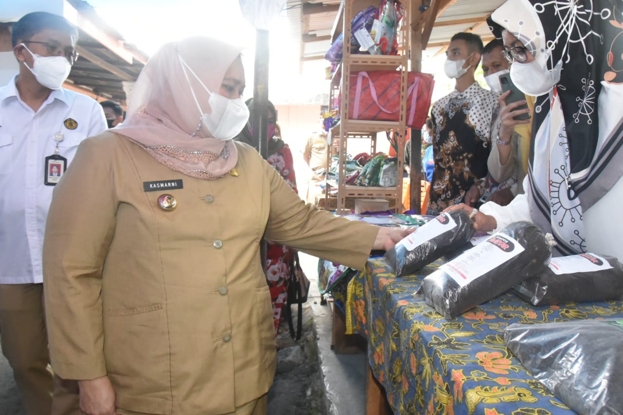 Bupati Kasmarni meninjau stand 